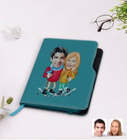 BK Gift Kişiye Özel Sevgililer Karikatürlü Turkuaz Termo Deri Defter-107
