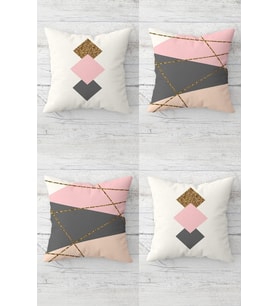 Geometrik Üçgen Desenli Gizli Fermuarlı Kırlent Kılıfı Koltuk Yastık Kılıfı Takım(4adet) (Pembe)