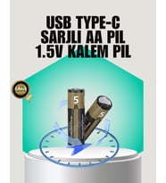 1.5V AA Şarjlı Lityum Pil 1000+ Kez Şarj Edilebilir Hızlı Type-C Şarj (2 Adet)