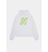 Unisex Kapüşonlu Sweatshirt - Neon Yeşil Baskılı Oversize Hoodie (Beyaz)