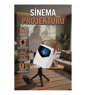 Android İşletim Sistemli HD Projeksiyon Cihazı – Tripodlu, 32 GB Hafızalı ve Dahili Hoparlörlü