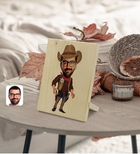 BK Gift Kişiye Özel Erkek Kovboy Karikatürlü Dekoratif Ahşap Çerçeve Model 1