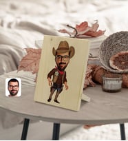 BK Gift Kişiye Özel Erkek Kovboy Karikatürlü Dekoratif Ahşap Çerçeve Model 1
