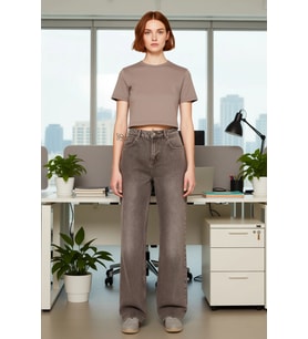 Kadın Wide Leg Jean Antrasit Vintage Yıkama Fonksiyonel Dayanıklı Kaliteli Konforlu Modern