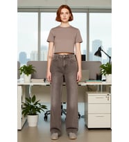 Kadın Wide Leg Jean Antrasit Vintage Yıkama Fonksiyonel Dayanıklı Kaliteli Konforlu Modern
