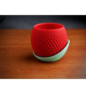 3D Baskı Küre Saksı - Kafes Dokulu İki Parçalı Dekoratif Saksı - Kırmızı-Mint