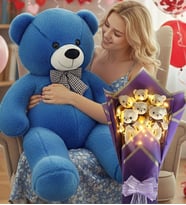 90 Cm Peluş Ayı ve LED Işıklı Mor Peluş Ayıcık Buketi Seti Sevgiliye Hediye Hediye Doğum Günü Özel Gün Seti (Koyu Mavi)