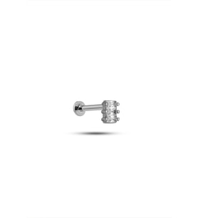 925 Ayar Gümüş Rodyumlu Minimal Üç Baget Taşlı Tragus Piercing Küpe