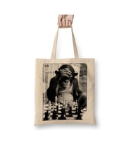 Monkey Chess Maymun Santranç Beyaz Bez Çanta Uzun Saplı Alışveriş Çantası Plaj Çantası