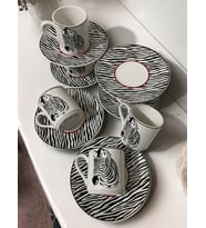 Dekoratif Şık Tasarım Siyah Beyaz Zebra Motifli 6 Kişilik Kahve Fincan Seti