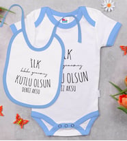 BK Kids Kişiye Özel Babalar Günü Tasarımlı Mavi Bebek Body Zıbın ve Mama Önlüğü Hediye Seti-5
