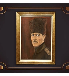 Özel Seri Paspartulu Çerçeveli Atatürk Tablo l138 (Gold)