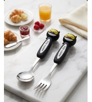 SEVİMLİ Figürlü Premium Çocuk BPA Free Paslanmaz Çelik Uçlu Çatal-Kaşık Set 24+ Ay siyah renk