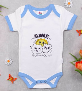 BK Kids Always Smile Tasarımlı Mavi Bebek Body Zıbın-1