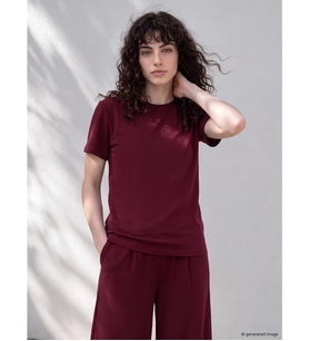 LCW Petite Bordo Bisiklet Yaka Kadın Tişört