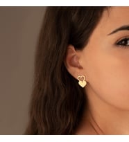 DKMN Gümüş 925 Ayar Gümüş Kalp Desenli Ear Jacket Gümüş Küpe (Gold)