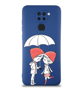 Xiaomi Redmi Note 9 Uyumlu Lansman Kılıf Aşk Tasarımlı İçi Kadife Kapak-Lacivert (Şeffaf)