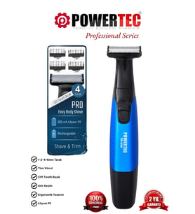 Powertec TR-650 (TAHRİŞ KARŞITI) Şarjlı Epilasyon Öncesi Hassas Vücut Tıraş Makinesi Çift Bıçak 2 Yıl Garanti