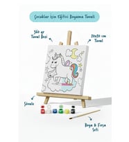 Unicorn Temalı Çocuk Boyama Tuvali Seti – Şövaleli Eğitici Boyama Seti 20x20 cm
