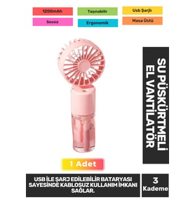 Sessiz 3 Kademeli Hafif Kablosuz Su Püskürtmeli Taşınabilir Usb Şarjlı Masa El Fanı Vantilatör