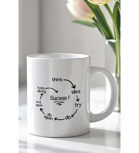 Motivasyon Mesajlı 330ml Baskılı Beyaz Seramik Kupa Bardak