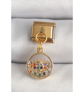 316L Çelik Gold Renk Sallantı Renkli Zirkon Taşlı Göz Model Nomination Charm - TJ-BC1346