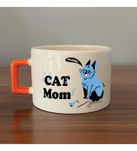 Cat Mom Baskılı Turuncu Kulplu C Fincan