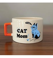 Cat Mom Baskılı Turuncu Kulplu C Fincan