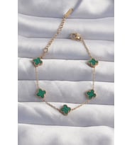 316L Çelik Baby Boy Gold Renk Çizgili Yeşil Mineli Yonca Bileklik - TJ-BB6271
