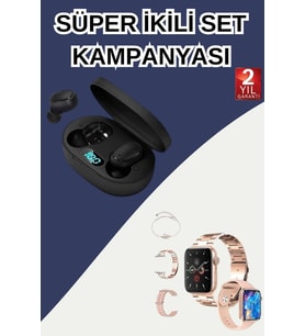 Nabız Ölçer Hediye Bileklikli Akıllı Saat Dijital Göstergeli Bluetooth Kulaklık Çoklu Şarj Girişi