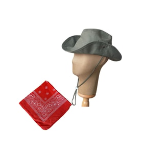 Yazlık Katlanabilir Safari Fötr Kovboy Şapkası Pamuk Bandana Kombinli
