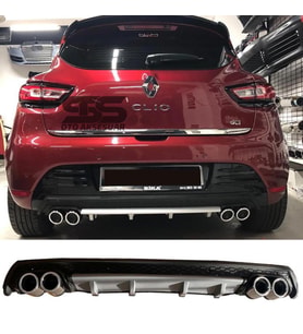 Renault Clio 4 Difüzör Arka Tampon Eki 4 Egzoz Çıkışlı Gri Lüx Tip
