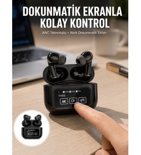 Northcity Yeni Nesil ANC Özellikli Dokunmatik Ekranlı Bluetooth Kulaklık Siyah - Otomatik Bağlantı ve Powerbank Özellikli