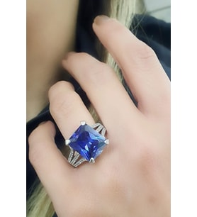 Sky Diamond purple Tanzanit Taşlı 925ayar Gümüş Üzerine Beyaz Altın Kaplama Baget Tek Taş Yüzük