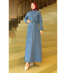 Boydan Düğmeli Ceketli Kot Takım Açık Mavi 19281
