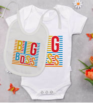 BK Kids Big Boss Tasarımlı Bebek Body Zıbın ve Mama Önlüğü Hediye Seti - Model 1