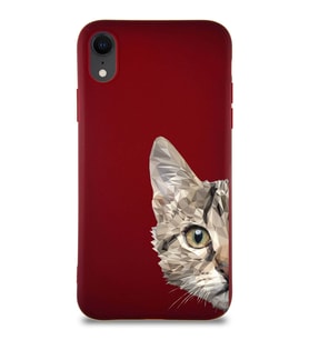 Apple iPhone XR Soft Premier Kapak Catface Tasarımlı Silikon Kılıf - Mürdüm (Şeffaf)