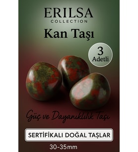 Sertifikalı Doğal Kan Taşı (Heliotrop) Kütle – 3 Adetli Güç ve Dayanıklılık Taşı 30-35 mm (Çok Renkli)
