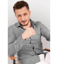 Gri Desenli Slimfit Gömlek