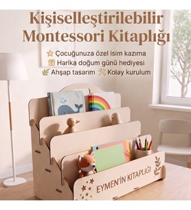 Kişiye Özel Montessori Ahşap Mini Kitaplık -Kişiye Özel Çocuk Odası Kitaplık -Kişiye Özel Masaüstü Mini Kitaplık- İsme özel kitaplık