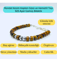 Sertifikalı Rondel Kesim Kaplan Gözü ve Hematit  925 Ayar Doğal Taş Gümüş Bileklik 6mm