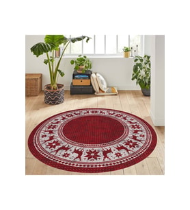 Eliana Home Baskılı, Yıkanabilir Kaymaz Taban Yuvarlak Halı LNA7044 120x120 cm (Kırmızı)