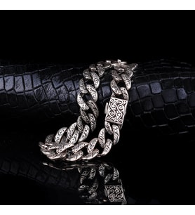 925 AYAR GÜMÜŞ DESEN MOTİFLİ ERKEK BİLEKLİK