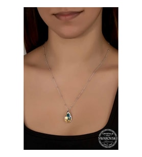 Swarovski Crystal Taşlı Top Zincir Damla Gümüş Kadın Kolye