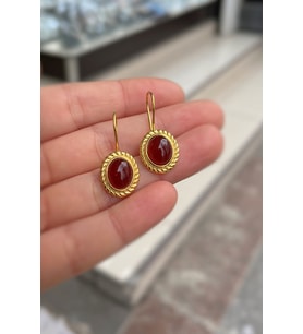 Gümüş sallantılı akik taşlı altın kaplama küpe hs853b2