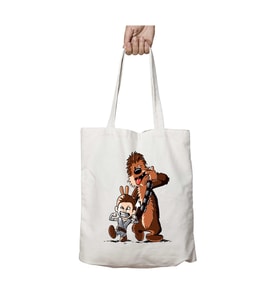 Star Wars Rey And Chewbacca Calvin And Hobbes iki Tarafı Kalıcı Baskılı Yıkanabilir Çanta