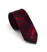 Lacivert Kırmızı Desenli Bordo Dokuma Kumaş Mendilli Slim Fit Kravat // SDK-2608-4
