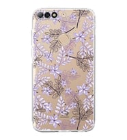 Huawei Y7 2018  Kamera korumalı Kapak Floral Lila Tasarımlı  Şeffaf Kılıf