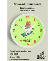 İsme Özel Kaykaylı Ayı Çocuk Odası Duvar Saati Orta Boy 30 cm Beyaz Camlı Sessiz