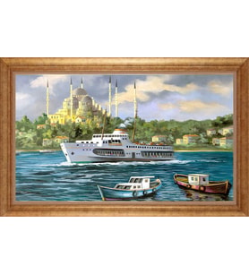 Çerçeveli Paspartulu Manzara Tablo ah1623 (Gold)